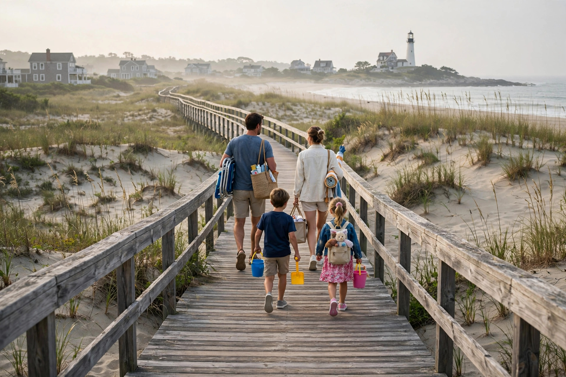 Best Family Beaches on the US East Coast (2026 Guide) 11 Wooden boardwalk over sand dunes leading to the ocean on the East Coast