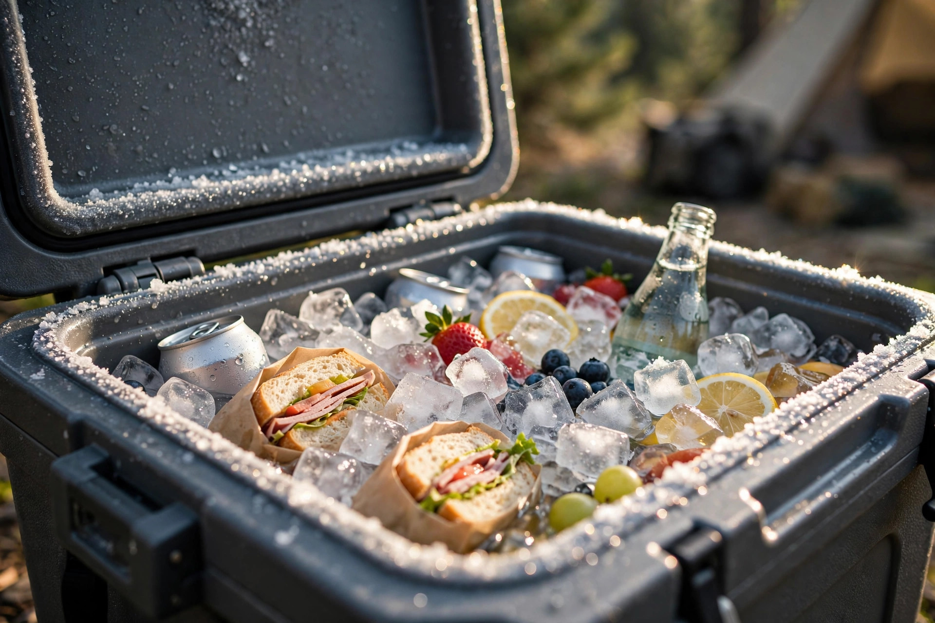 Best Coolers for Family Camping: Ice Retention Tested 10 Open cooler packed with ice cubes keeping drinks and food cold at camp