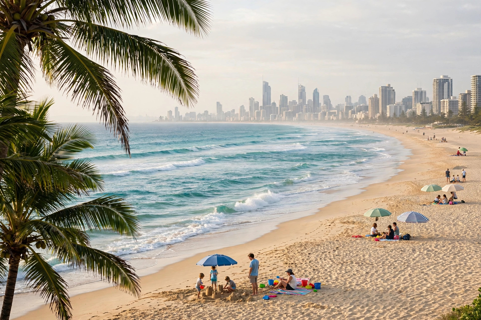 Australia Travel Itinerary 2 Weeks 12 Gold Coast beach in Queensland Australia with golden sand and turquoise surf