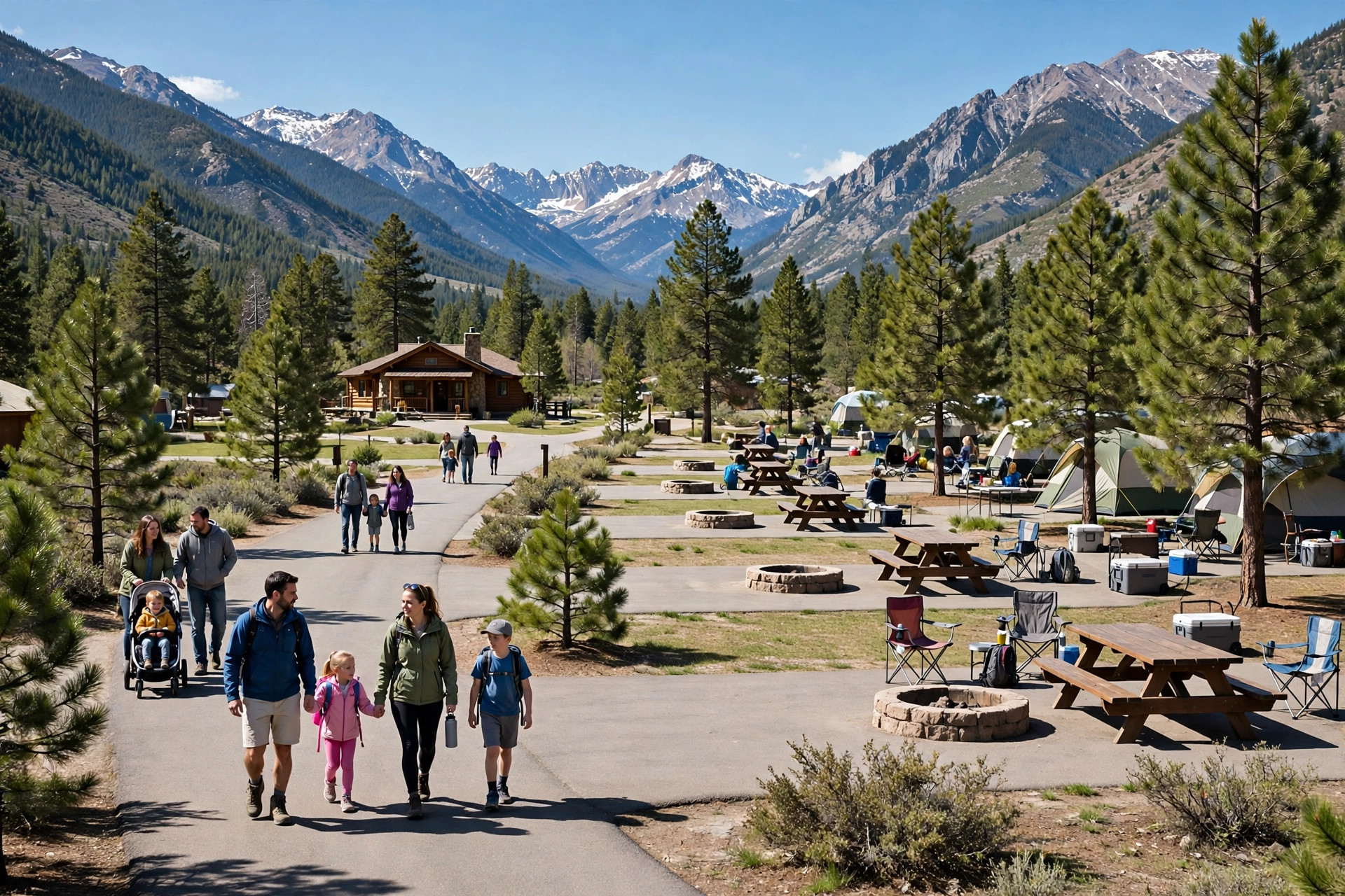 Family Camping in National Forests vs National Parks: Which Is Better for Kids? 10 Developed national park family campground with picnic tables and mountain scenery