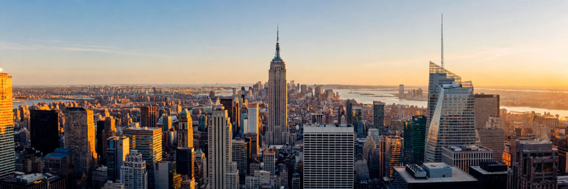 Midtown Manhattan skyline at golden hour with the Empire State Building