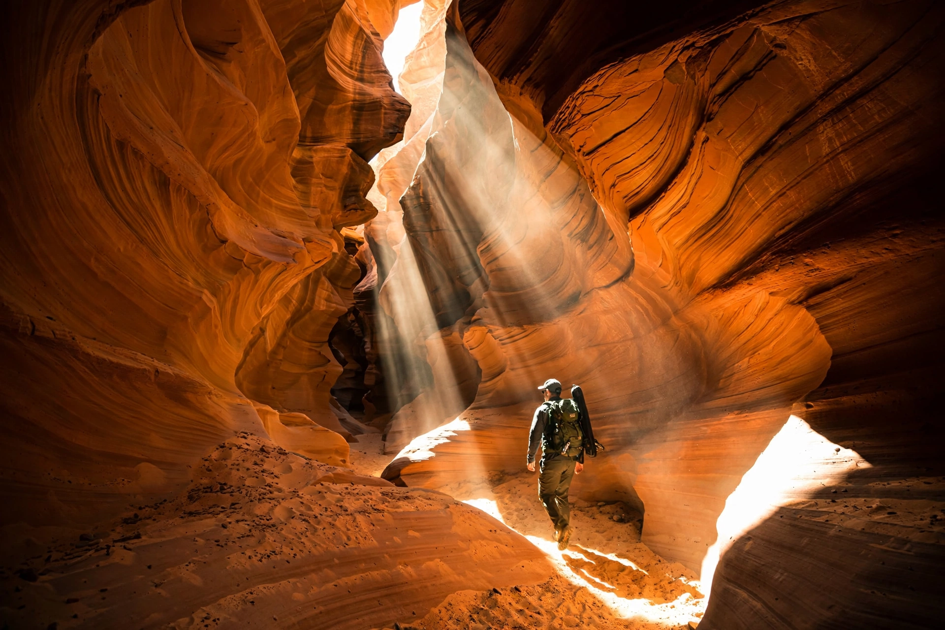 Grand Staircase-Escalante Camping 11 Sunbeams inside the narrow Peek-a-Boo slot canyon near Escalante Utah