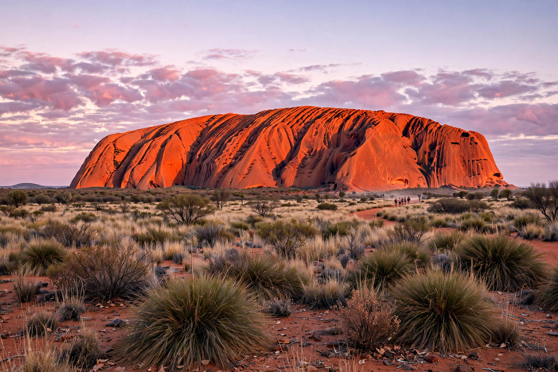 Australia Travel Itinerary 2 Weeks 11 Uluru glowing red at sunrise in the Australian Outback desert
